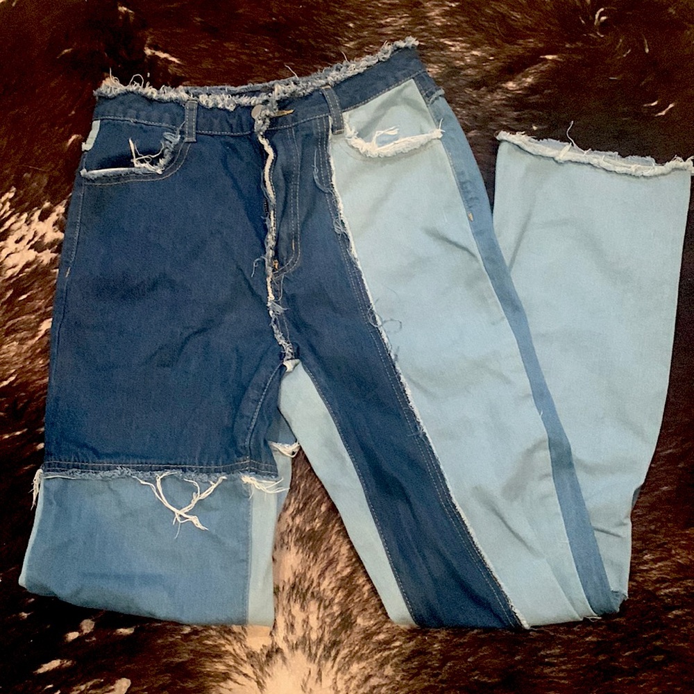 Denim Blue Colorblock Wide-Length Jeans!